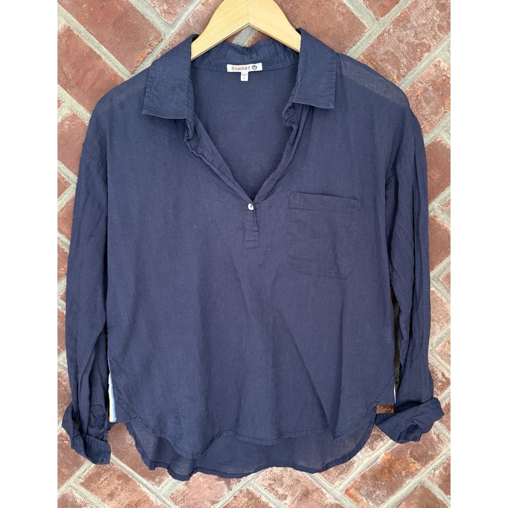 Sundry Popover Top Navy Blue Lightweight Womens Size 1 Lightweight Thin Beach
